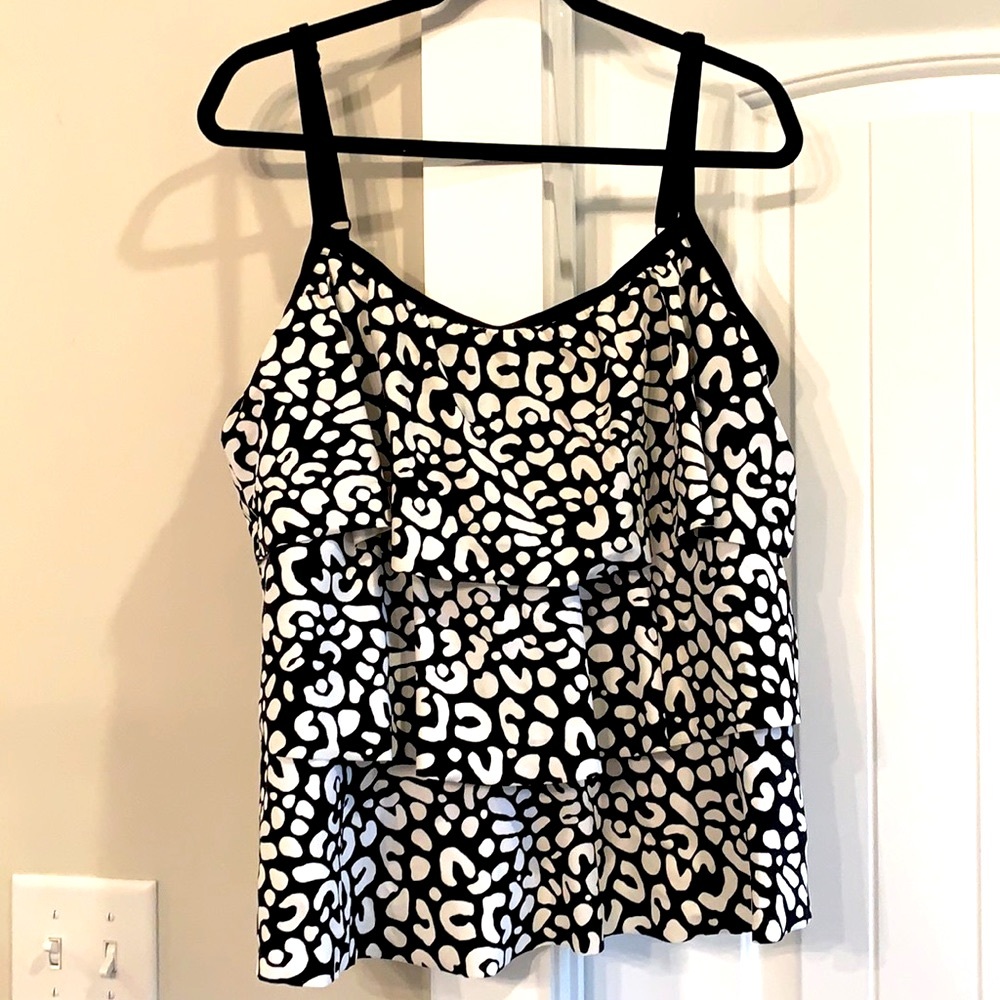 Black and white swim suit with swim shorts